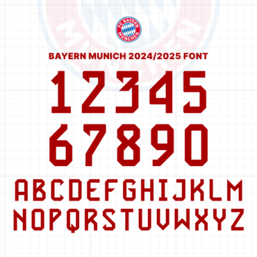 Bayern Munich 2024/2025 Font Preview - Complete Alphabet and Numbers. High-quality vector typeface inspired by Bayern Munich's official kit, available for download in TTF, OTF, SVG, and EPS formats. Perfect for graphic designers and football enthusiasts.