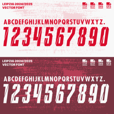 RB Leipzig 2024/2025 Vector Football Font - RB Leipzig-Inspired Typeface for Football Jerseys and Design Projects. Available in TTF, OTF, SVG, and EPS formats. Ideal for creating official team kits, sports merchandise, and digital media. Bold, modern font showcasing the iconic RB Leipzig style, perfect for football enthusiasts and designers.