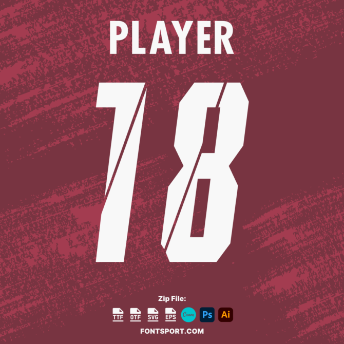 RB Leipzig 2024/2025 Football Jersey Font. Bold, modern typeface perfect for official team kits, available in TTF, OTF, SVG, and EPS formats. Designed for use in Photoshop, Canva, Illustrator, and more. Ideal for customizing football jerseys and sports merchandise.