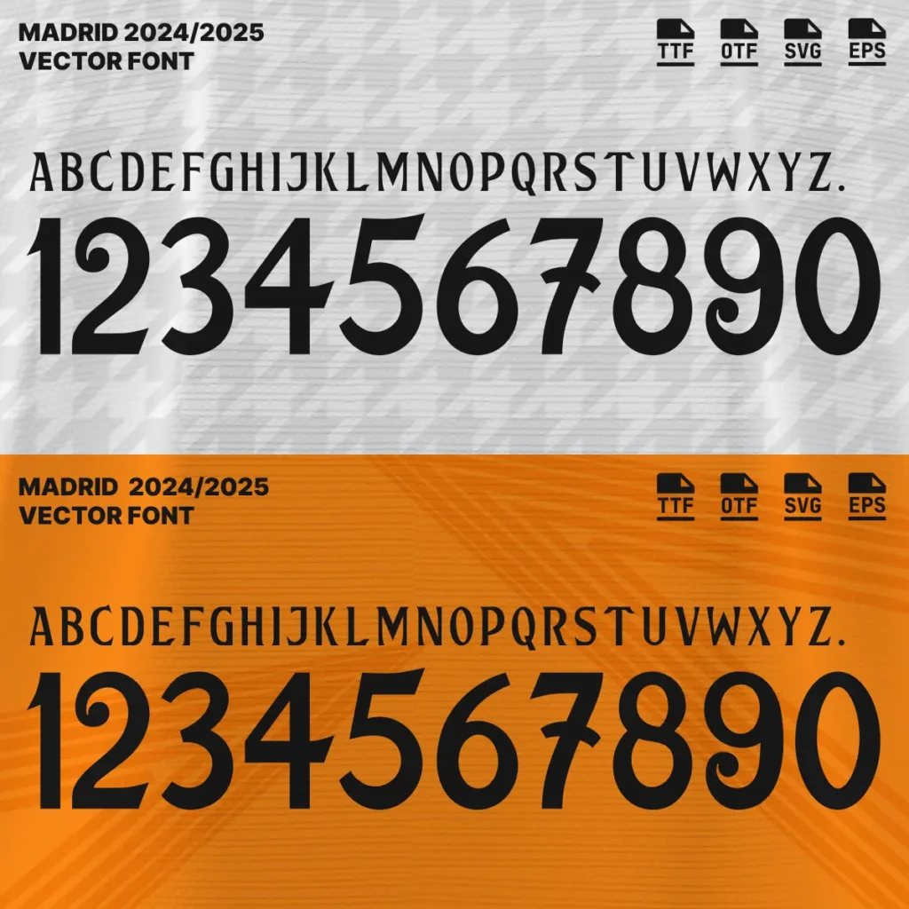 Real Madrid 2024 2025 font Download for Football Jerseys, Poster - Uppercase Letters and Numbers, Inspired by Official La Liga Kit Design