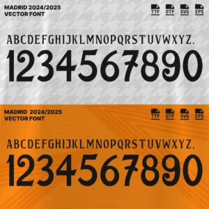 Real Madrid 2024 2025 font Download for Football Jerseys, Poster - Uppercase Letters and Numbers, Inspired by Official La Liga Kit Design