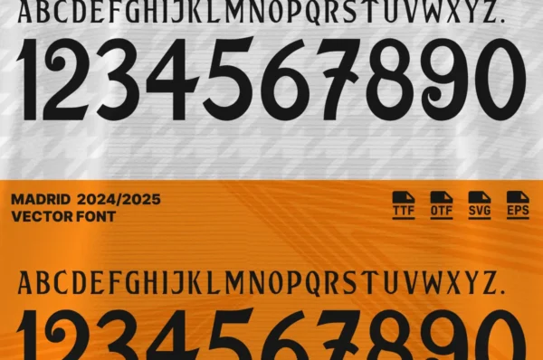 Real Madrid 2024 2025 font Download for Football Jerseys, Poster - Uppercase Letters and Numbers, Inspired by Official La Liga Kit Design