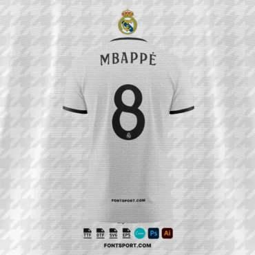 Real Madrid 2024 2025 font Download for Football Jerseys, Poster - Uppercase Letters and Numbers, Inspired by Official La Liga Kit Design