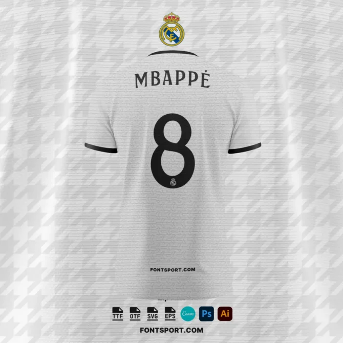 Real Madrid 2024 2025 font Download for Football Jerseys, Poster - Uppercase Letters and Numbers, Inspired by Official La Liga Kit Design