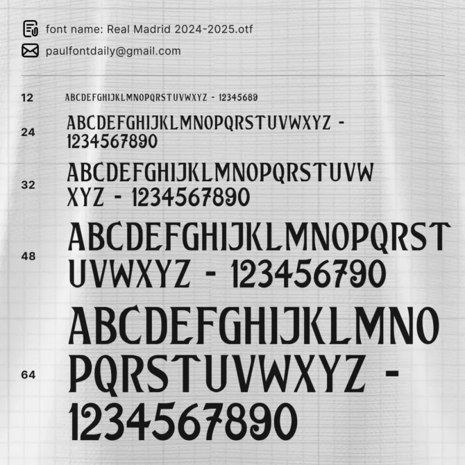 Real Madrid 2024 2025 font Download for Football Jerseys, Poster - Uppercase Letters and Numbers, Inspired by Official La Liga Kit Design