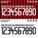 AC MIlan 2024/2025 Vector Football Font - AC Milan-Inspired Typeface for Football Jerseys and Design Projects. Available in TTF, OTF, SVG, and EPS formats. Ideal for creating official team kits, sports merchandise, and digital media. Bold, modern font showcasing the iconic AC Milan style, perfect for football enthusiasts and designers.