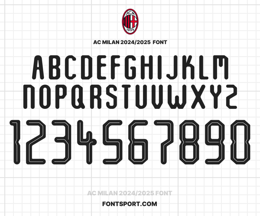 Font AC Milan 2024/2025 Serie A for Football, Jersey any Sport