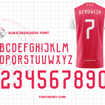 Ajax Amsterdam 2024/2025 Font for Football Jerseys - Uppercase Letters and Numbers, Inspired by Official Eredivisie Kit Design