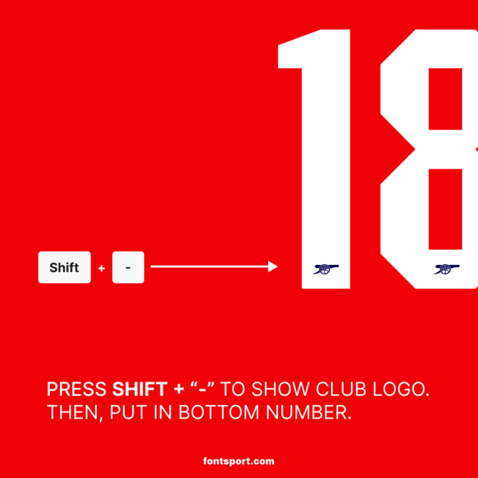 Arsenal 2024/2025 Font - Logo Included. Easily toggle the Arsenal-inspired cannon logo with SHIFT + [-]. The font is perfect for creating official-looking football merchandise and digital designs. Available in vector formats.