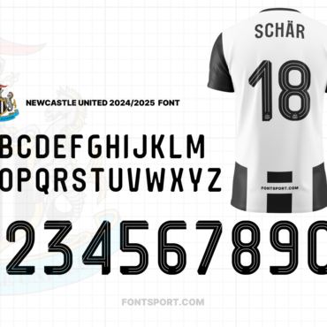 Newcastle United 2024/2025 Font for Football Jerseys - Uppercase Letters and Numbers, Inspired by Official EPL Kit Design