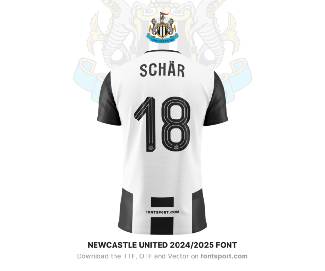 Newcastle United 2024/2025 Font for Football Jerseys - Uppercase Letters and Numbers, Inspired by Official EPL Kit Design