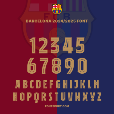 Barcelona 2024/2025 Font Preview - Complete Alphabet and Numbers. High-quality vector typeface inspired by Barcelona's official kit, available for download in TTF, OTF, SVG, and EPS formats. Perfect for graphic designers and football enthusiasts.