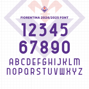 Fiorentina 2024/2025 Font Preview - Complete Alphabet and Numbers. High-quality vector typeface inspired by Fiorentina's official kit, available for download in TTF, OTF, SVG, and EPS formats. Perfect for graphic designers and football enthusiasts.