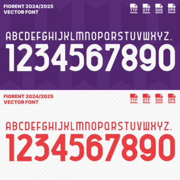 Fiorentina 2024/2025 Vector Football Font - Fiorentina-Inspired Typeface for Football Jerseys and Design Projects. Available in TTF, OTF, SVG, and EPS formats. Ideal for creating official team kits, sports merchandise, and digital media. Bold, modern font showcasing the iconic Fiorentina style, perfect for football enthusiasts and designers.