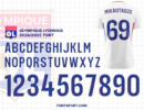 Olympique Lyonnais 2024/2025 Font for Football Jerseys - Uppercase Letters and Numbers, Inspired by Official Ligue 1 Kit Design