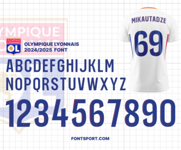 Olympique Lyonnais 2024/2025 Font for Football Jerseys - Uppercase Letters and Numbers, Inspired by Official Ligue 1 Kit Design