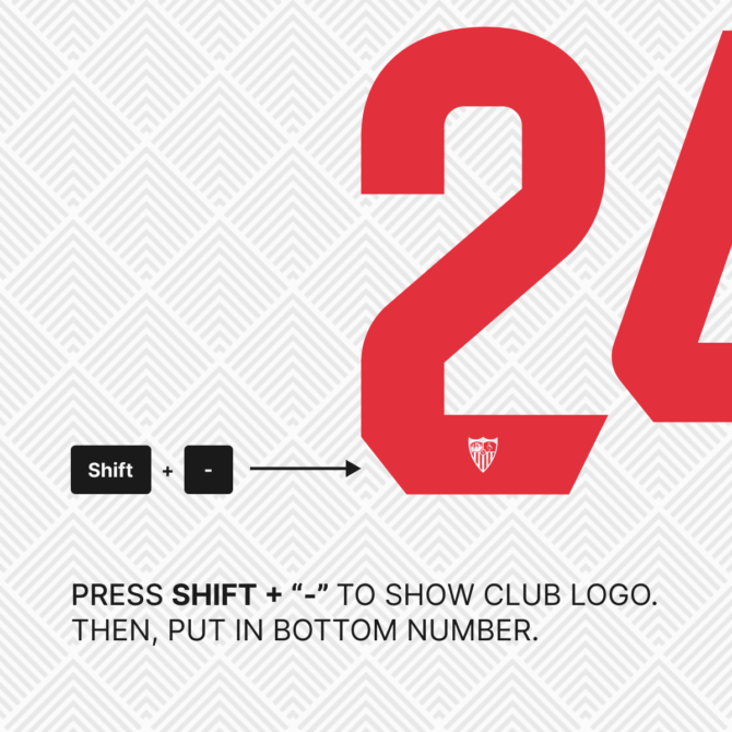 Sevilla 2024/2025 Font - Logo Included. Easily toggle the Sevilla-inspired logo with SHIFT + [-]. The font is perfect for creating official-looking football merchandise and digital designs. Available in vector formats.