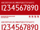 Manchester United 2024/2025 vector font, including full alphabet and numbers, available in TTF, OTF, SVG, and EPS formats for football jersey design.