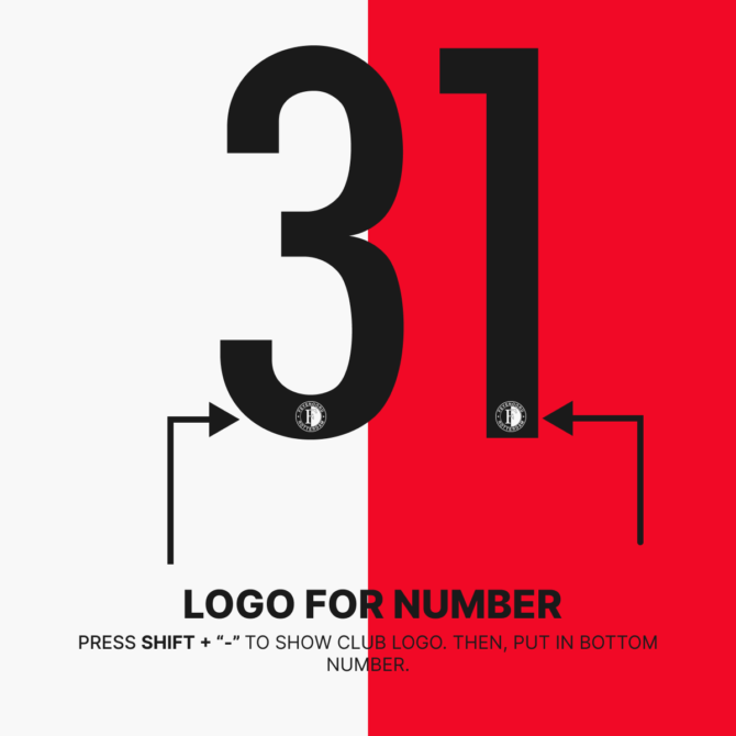 Feyenoord 2024/2025 vector font, including full alphabet and numbers, available in TTF, OTF, SVG, and EPS formats for football jersey design.