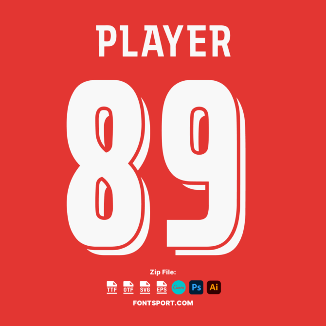 PSV Eindhoven 2024/2025 vector font, including full alphabet and numbers, available in TTF, OTF, SVG, and EPS formats for football jersey design.