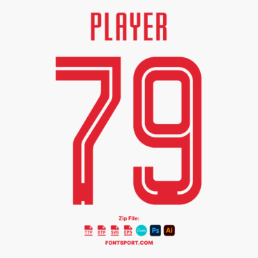 Rb Salzburg 2024/2025 Football Jersey Font. Bold, modern typeface perfect for official team kits, available in TTF, OTF, SVG, and EPS formats. Designed for use in Photoshop, Canva, Illustrator, and more. Ideal for customizing football jerseys and sports merchandise.