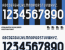 Atalanta 2024/2025 Font Preview - Complete Alphabet and Numbers. High-quality vector typeface inspired by Liverpool's official kit, available for download in TTF, OTF, SVG, and EPS formats. Perfect for graphic designers and football enthusiasts.