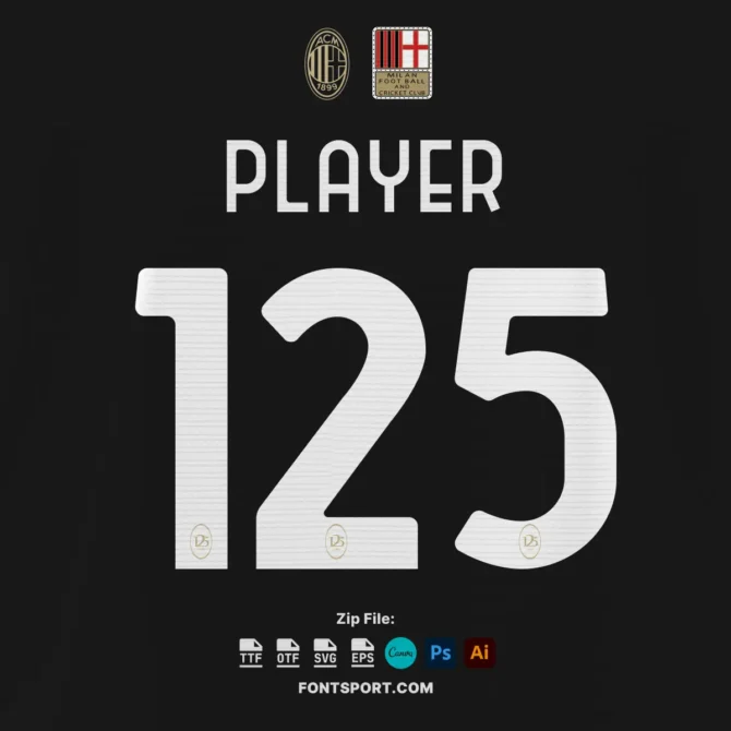 AC Milan 125th 2025 Font Download for Football Jerseys - Uppercase Letters and Numbers, Inspired by Official Bundesliga Kit Design