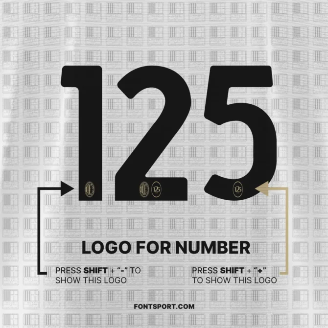 AC Milan 125th 2025 Font Download for Football Jerseys - Uppercase Letters and Numbers, Inspired by Official Bundesliga Kit Design