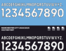 Manchester City Football Club 2024/2025 vector font, including full alphabet and numbers, available in TTF, OTF, SVG, and EPS formats for football jersey design.