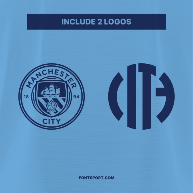 Two embedded logos in the Manchester City Font Kit 2025/2026 – official Manchester City badge and stylized “CITY” monogram.