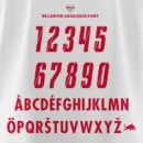 RB Leipzig 2025/2026 font kit showcasing numbers 0–9, multilingual uppercase letters, and Red Bull logo