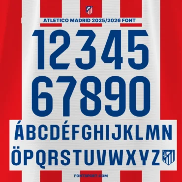 Atletico Madrid Font Kit 2025/2026 – overview of full character set A–Z and 0–9