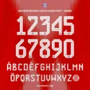 Bayern Munich Home 2025/2026 font kit showing bold numbers 0-9 and uppercase A-Z letters with FC Bayern München logo, Bundesliga inspired football font for jersey and merchandise design.