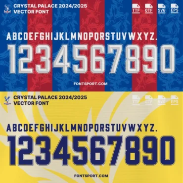 All font displayed in Crystal Palace's home and away jersey color.