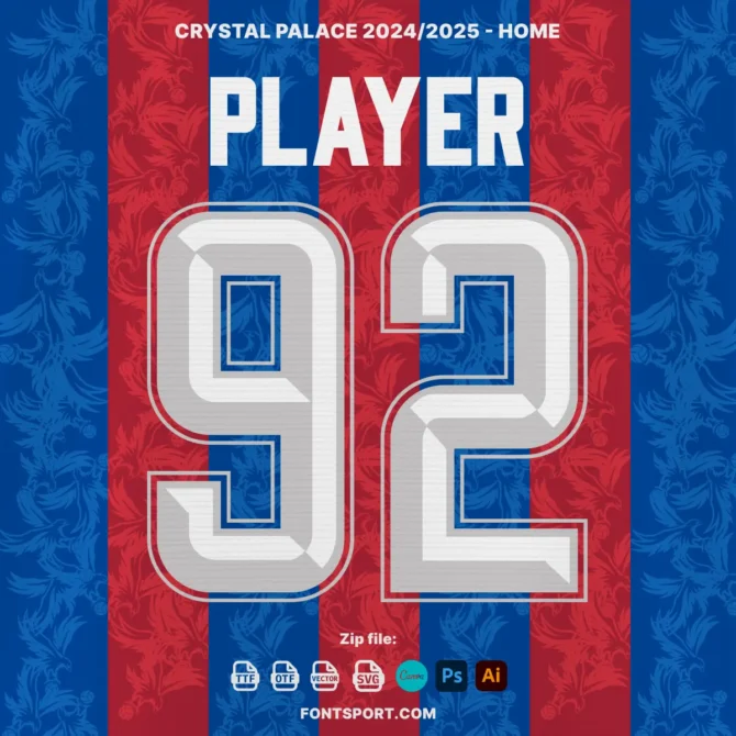 Player and number 92 displayed with Crystal Palace's home 2024/2025 color
