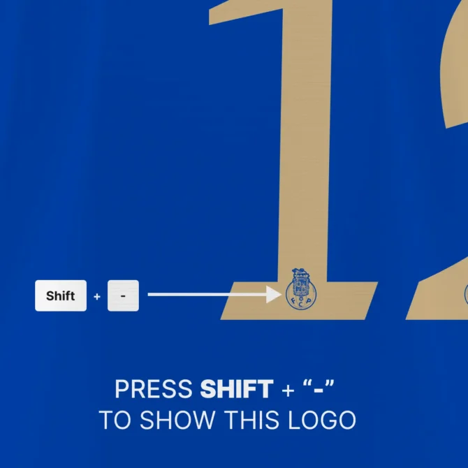 How to activate FC Porto logo in F.C. Porto 2025/2026 Font Kit using Shift + '-' keyboard shortcut on jersey number.