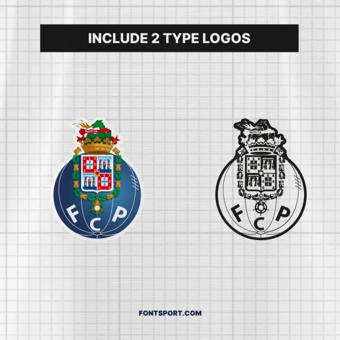 F.C. Porto 2025/2026 Font Kit includes two official logo styles – full color and monochrome vintage emblem for flexible design use