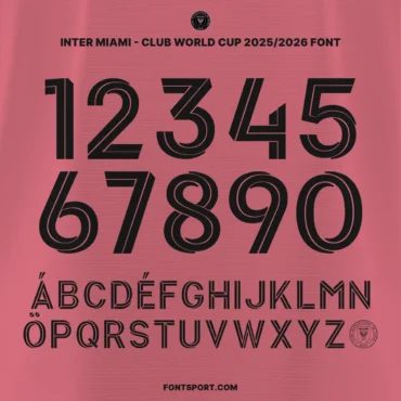 Preview of Inter Miami 2025/2026 Font Kit – full number set and uppercase multilingual alphabet for official Club World Cup jersey design.