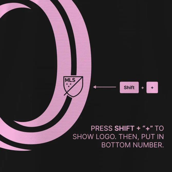 How to activate MLS logo on Inter Miami 2025/2026 Font Kit – press Shift and Plus key for number integration.