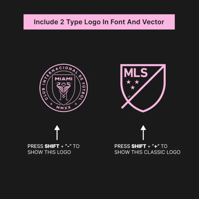 Two official logos included in Inter Miami 2025/2026 Font Kit – Inter Miami crest and MLS shield in font and vector formats.