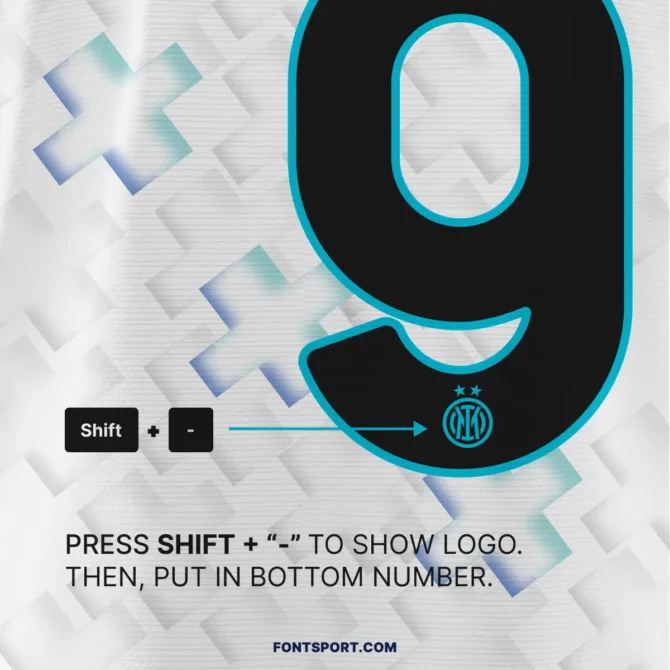 Instructions for inserting Inter Milan 2025/2026 official logo into numbers by using Shift + hyphen keystroke.