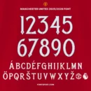 Manchester United 2025/2026 Font Kit – Display of full A-Z uppercase letters and 0-9 numbers in Premier League style, featuring official Manchester United and EPL logos