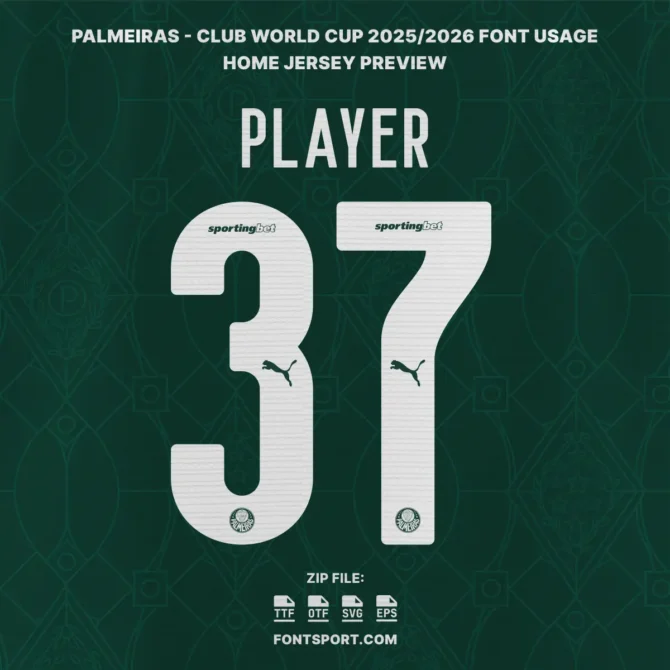 Palmeiras 2025/2026 home jersey font usage featuring number 37 and Puma logo in matchday style.