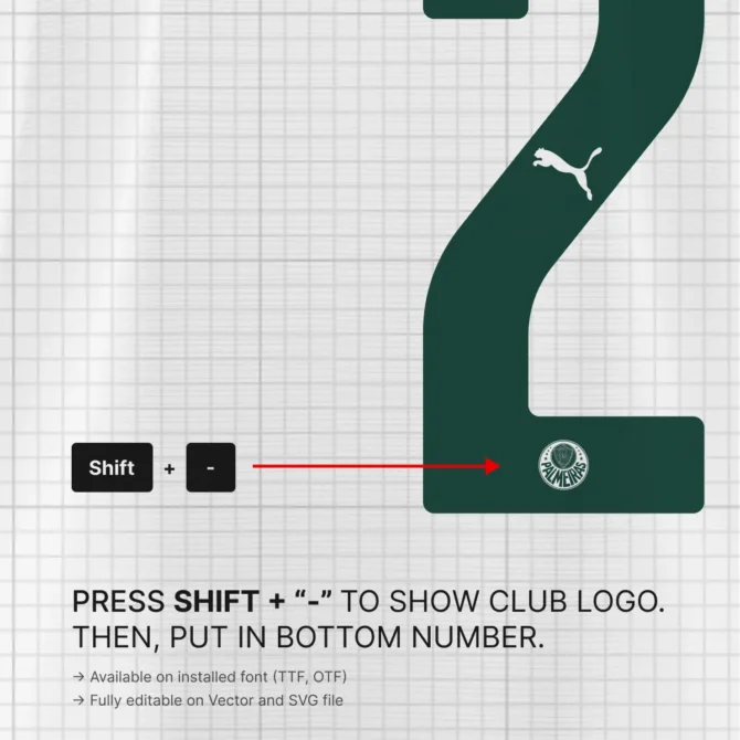 How to type Palmeiras logo in the 2025/2026 font kit using Shift and Minus key combination.