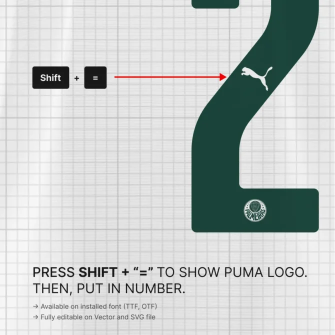 How to activate Puma logo in Palmeiras Club World Cup 2025/2026 Font using Shift and Equal key.