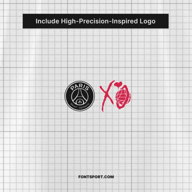 PSG Club World Cup 2025/2026 Font Kit logos preview including Paris Saint-Germain logo and XO logo for official Club World Cup jersey collaboration, suitable for football font enthusiasts, graphic designers, and fan projects.