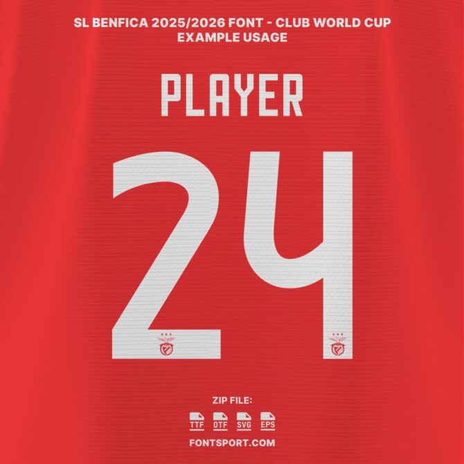 Back of red SL Benfica jersey using official 2025/2026 Font Kit – number and name layout for FIFA Club World Cup player customization.