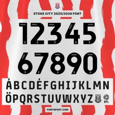 Stoke City 2025/2026 Font Kit – Official typeface featuring full alphabet, accented letters, and numbers used in EFL Championship, available in TTF, OTF, SVG formats.