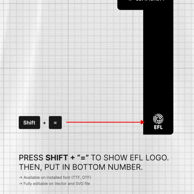 How to show EFL logo in Stoke City 2025/2026 font using Shift + = key, editable in TTF and SVG vector files