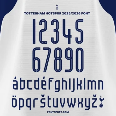 Tottenham Hotspur 2025/2026 Font Kit Official Club – Alphabet and number showcase for Premier League jersey and merchandise use.